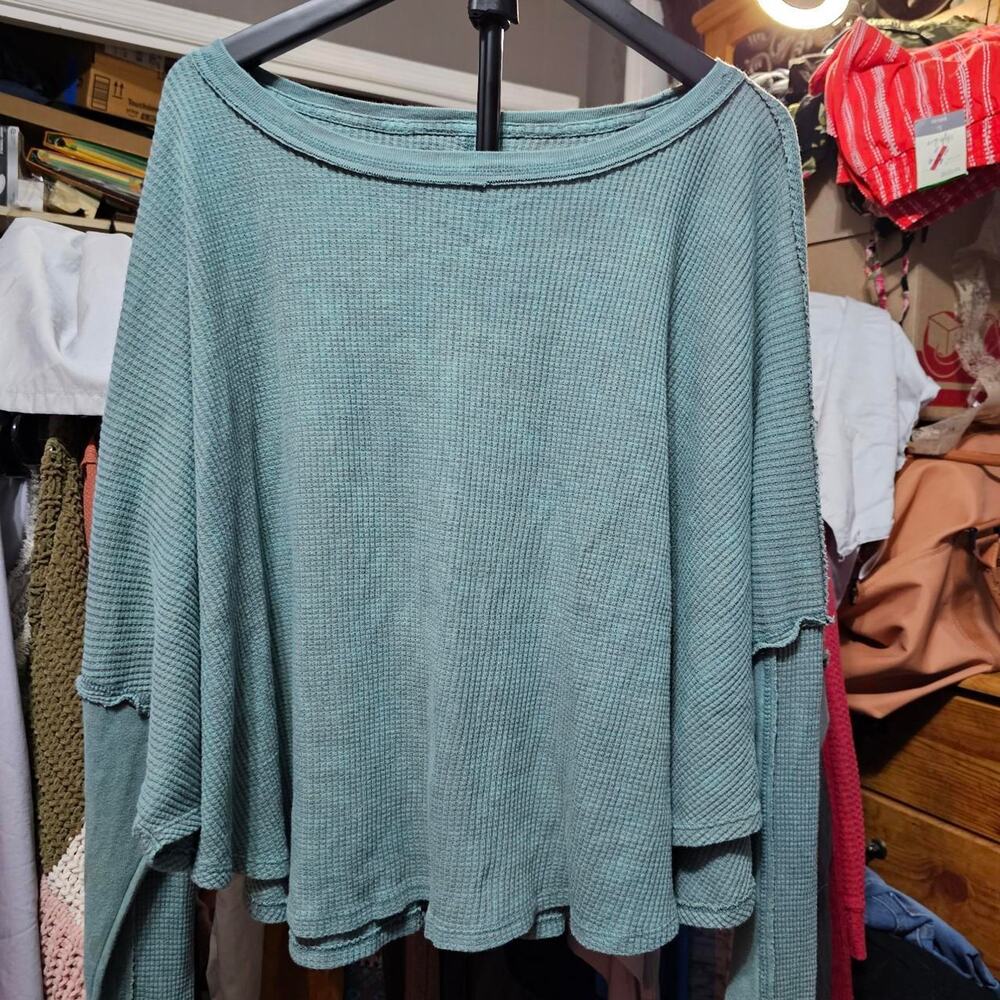 Free people green waffle long sleeve shirt Size XS